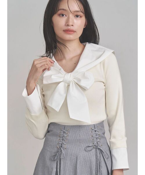 TONAL(トーナル)の「セーラードッキングニット(ニット/セーター・レディース・ネイビー/グレー/オフホワイト・MEDIUM)」の2枚目の写真