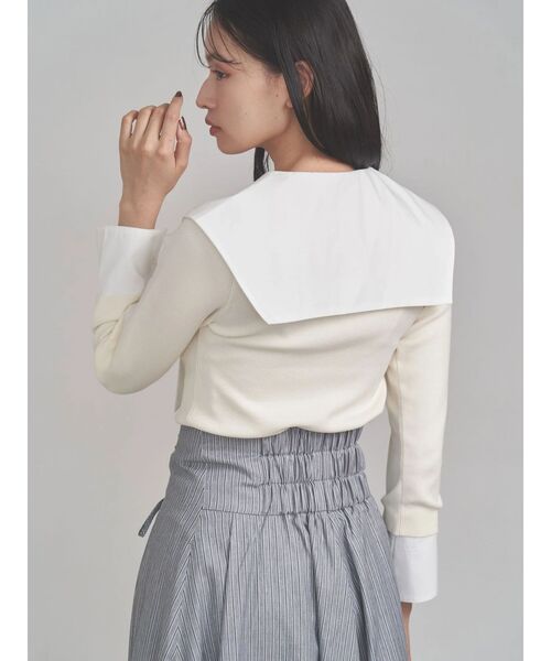 TONAL(トーナル)の「セーラードッキングニット(ニット/セーター・レディース・ネイビー/グレー/オフホワイト・MEDIUM)」の8枚目の写真