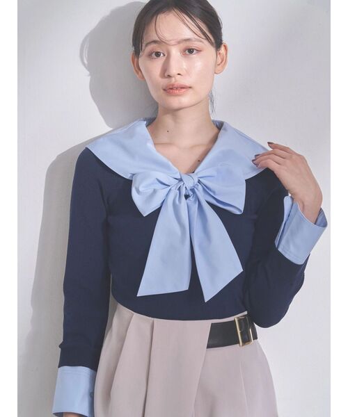 TONAL(トーナル)の「セーラードッキングニット(ニット/セーター・レディース・ネイビー/グレー/オフホワイト・MEDIUM)」の10枚目の写真