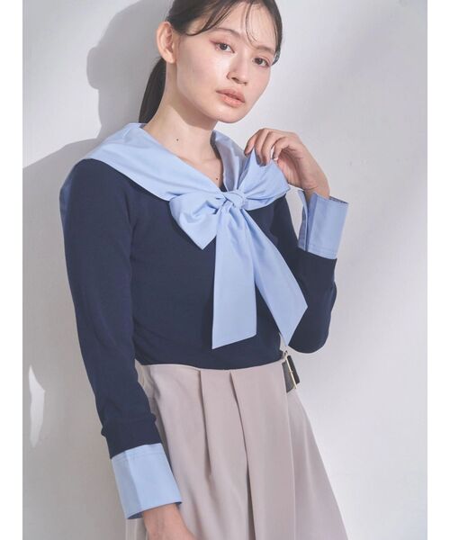 TONAL(トーナル)の「セーラードッキングニット(ニット/セーター・レディース・ネイビー/グレー/オフホワイト・MEDIUM)」の11枚目の写真