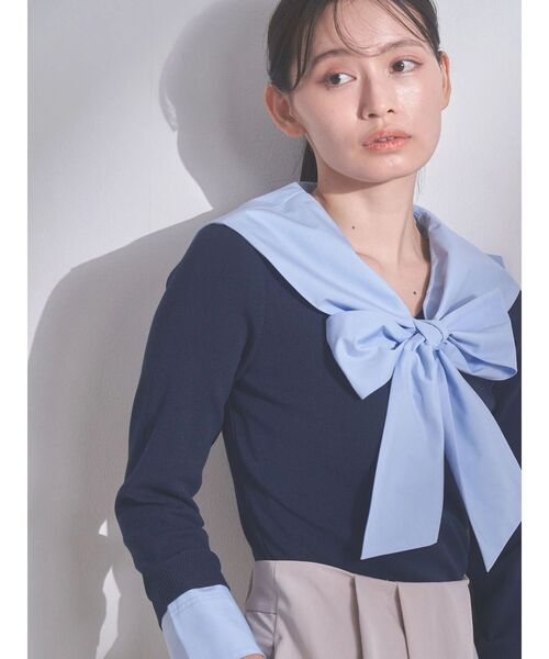 TONAL(トーナル)の「セーラードッキングニット(ニット/セーター・レディース・ネイビー/グレー/オフホワイト・MEDIUM)」の12枚目の写真