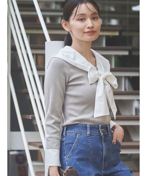 TONAL(トーナル)の「セーラードッキングニット(ニット/セーター・レディース・ネイビー/グレー/オフホワイト・MEDIUM)」の13枚目の写真