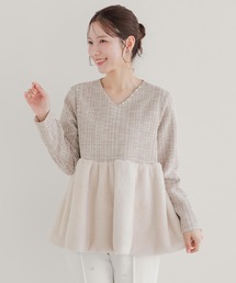 襟付きツイードペプラムトップス（その他トップス）｜Fit more