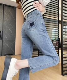 ＆soiree（アンドソワレ）の「ハート刺繍ポケット裏起毛デニムパンツ（デニムパンツ）」