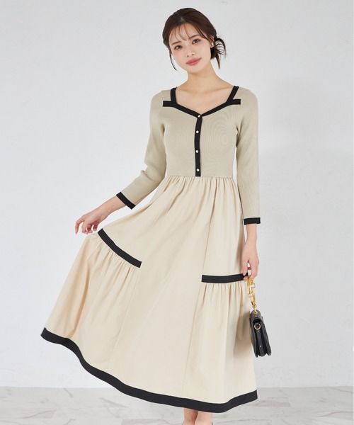 ニットドッキングバイカラーワンピース（ワンピース）｜tocco closet