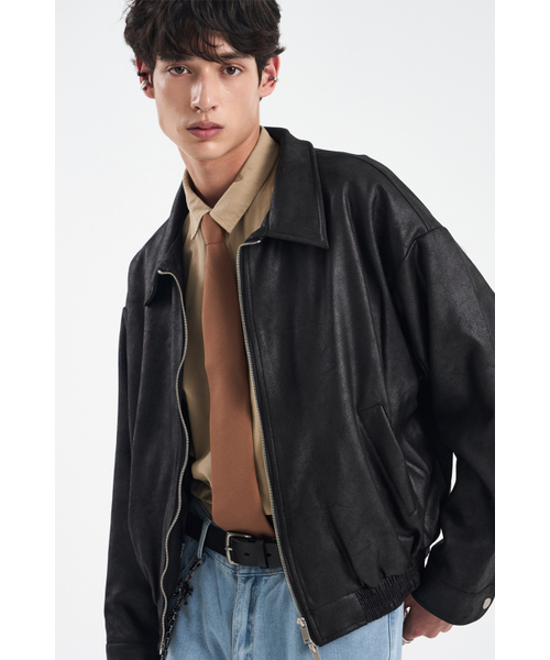 ビ ガンスエードオーバーサイズミニマルインシジョンストレートジップ