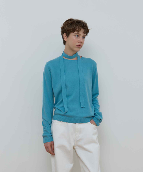 Majournee(マジョネ)の「TIE SET U-NECK CASHMERE KNIT_BLUE(ニット/セーター・レディース・ブルー・FREE)」の3枚目の写真