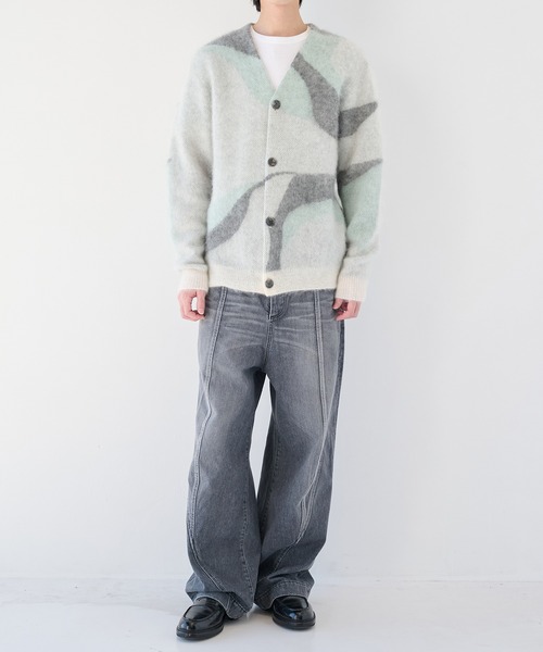 WRAPINKNOT（ラッピンノット）の「【WRAPINKNOT/ラッピンノット】別注 Mohair Jacquard Cardigan（カーディガン/ボレロ・メンズ・ブラック/ホワイト・3/2）」の4枚目の写真