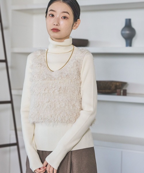 LAKOLE（ラコレ）の「フリンジシャギーベスト / 634875（ベスト・レディース・アイボリー/ブラック/グリーン・FREE）」の9枚目の写真