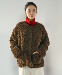 Jewelobe（ジュエローブ）の「ノーカラールーズカーリーフェイクファーコート（ノーカラーコート）」