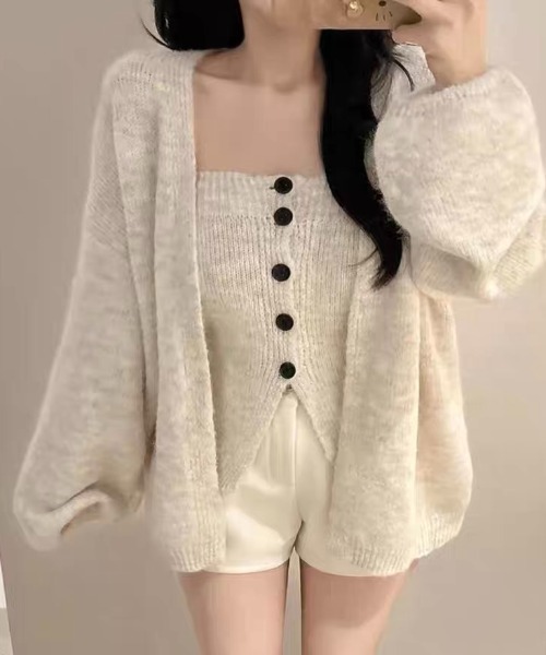 .KOM（ドットコム）の「『.KOM/ドットケーオーエム』ニットトップ＋カーデ2Pセット【Y】【CN】（ニット/セーター・レディース・グレー/アイボリー/ブラウン・S）」の7枚目の写真