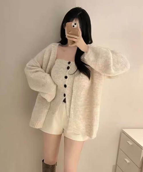 .KOM（ドットコム）の「『.KOM/ドットケーオーエム』ニットトップ＋カーデ2Pセット【Y】【CN】（ニット/セーター・レディース・グレー/アイボリー/ブラウン・S）」の4枚目の写真