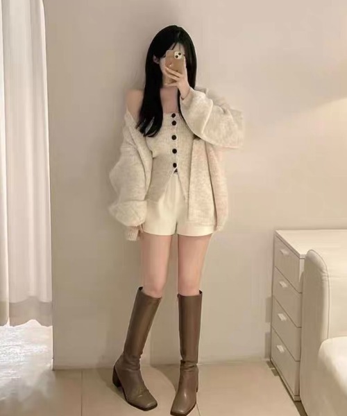 .KOM（ドットコム）の「『.KOM/ドットケーオーエム』ニットトップ＋カーデ2Pセット【Y】【CN】（ニット/セーター・レディース・グレー/アイボリー/ブラウン・S）」の6枚目の写真