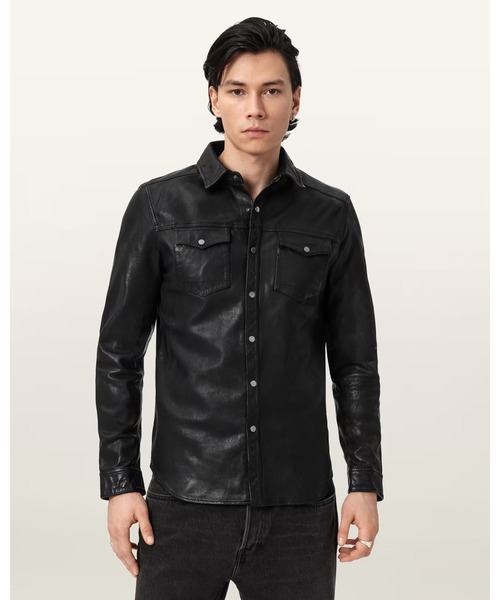 ALLSAINTS(オールセインツ)の「IRWIN LEATHER SHIRT | IRWIN レザー シャツ(シャツ/ブラウス・メンズ・ブラック・S/M/L)」の1枚目の写真