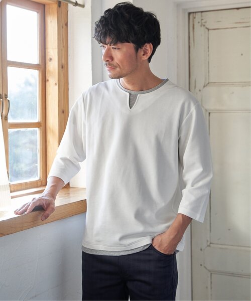 ikka(イッカ)の「【抗菌防臭】GOKU楽冷感7分袖キーネック(Tシャツ/カットソー・メンズ・ホワイト/ネイビー/グレー/チャコール・M/L/XL/S)」の2枚目の写真