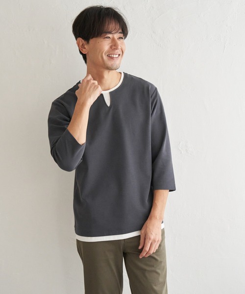 ikka(イッカ)の「【抗菌防臭】GOKU楽冷感7分袖キーネック(Tシャツ/カットソー・メンズ・ホワイト/ネイビー/グレー/チャコール・M/L/XL/S)」の18枚目の写真