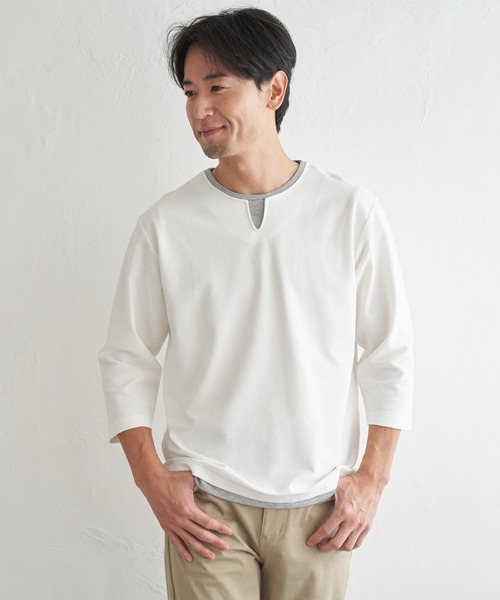 ikka(イッカ)の「【抗菌防臭】GOKU楽冷感7分袖キーネック(Tシャツ/カットソー・メンズ・ホワイト/ネイビー/グレー/チャコール・M/L/XL/S)」の11枚目の写真