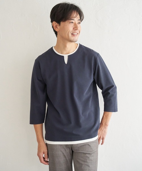 ikka(イッカ)の「【抗菌防臭】GOKU楽冷感7分袖キーネック(Tシャツ/カットソー・メンズ・ホワイト/ネイビー/グレー/チャコール・M/L/XL/S)」の21枚目の写真