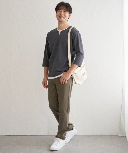 ikka(イッカ)の「【抗菌防臭】GOKU楽冷感7分袖キーネック(Tシャツ/カットソー・メンズ・ホワイト/ネイビー/グレー/チャコール・M/L/XL/S)」の20枚目の写真