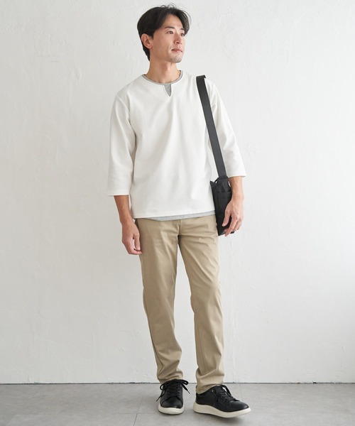 ikka(イッカ)の「【抗菌防臭】GOKU楽冷感7分袖キーネック(Tシャツ/カットソー・メンズ・ホワイト/ネイビー/グレー/チャコール・M/L/XL/S)」の13枚目の写真