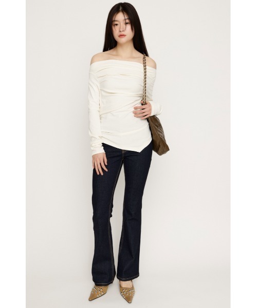 SLY（スライ）の「【2026SS新作】OFF SHOULDER TUCK TOPS オフショルダー タック トップス 春服（Tシャツ/カットソー・レディース・オフホワイト/杢グレー/ブラウン/ピンク/ブラック・FREE）」の7枚目の写真