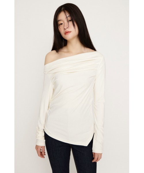 SLY（スライ）の「【2026SS新作】OFF SHOULDER TUCK TOPS オフショルダー タック トップス 春服（Tシャツ/カットソー・レディース・オフホワイト/杢グレー/ブラウン/ピンク/ブラック・FREE）」の10枚目の写真