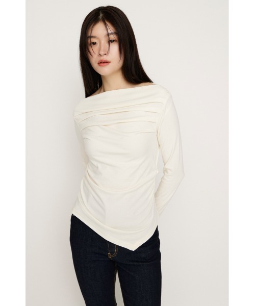 SLY（スライ）の「【2026SS新作】OFF SHOULDER TUCK TOPS オフショルダー タック トップス 春服（Tシャツ/カットソー・レディース・オフホワイト/杢グレー/ブラウン/ピンク/ブラック・FREE）」の11枚目の写真
