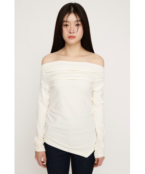 SLY（スライ）の「【2026SS新作】OFF SHOULDER TUCK TOPS オフショルダー タック トップス 春服（Tシャツ/カットソー・レディース・オフホワイト/杢グレー/ブラウン/ピンク/ブラック・FREE）」の12枚目の写真