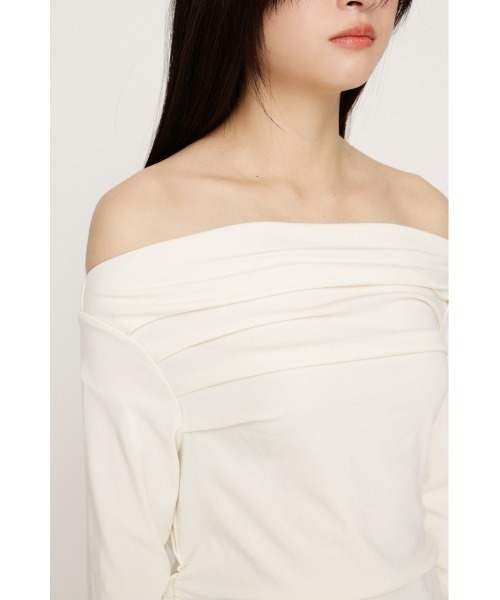 SLY（スライ）の「【2026SS新作】OFF SHOULDER TUCK TOPS オフショルダー タック トップス 春服（Tシャツ/カットソー・レディース・オフホワイト/杢グレー/ブラウン/ピンク/ブラック・FREE）」の15枚目の写真