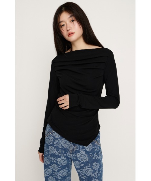 SLY（スライ）の「【2026SS新作】OFF SHOULDER TUCK TOPS オフショルダー タック トップス 春服（Tシャツ/カットソー・レディース・オフホワイト/杢グレー/ブラウン/ピンク/ブラック・FREE）」の19枚目の写真