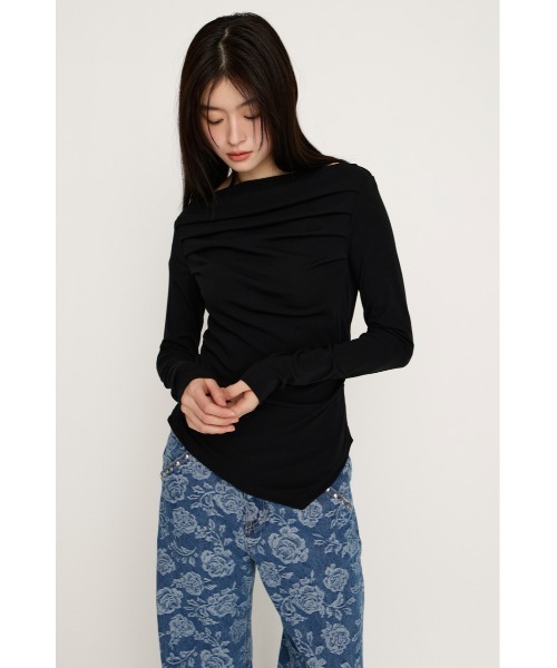 SLY（スライ）の「【2026SS新作】OFF SHOULDER TUCK TOPS オフショルダー タック トップス 春服（Tシャツ/カットソー・レディース・オフホワイト/杢グレー/ブラウン/ピンク/ブラック・FREE）」の20枚目の写真