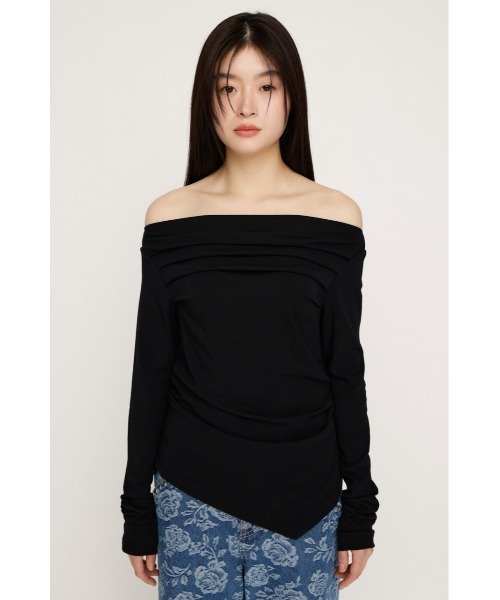 SLY（スライ）の「【2026SS新作】OFF SHOULDER TUCK TOPS オフショルダー タック トップス 春服（Tシャツ/カットソー・レディース・オフホワイト/杢グレー/ブラウン/ピンク/ブラック・FREE）」の22枚目の写真