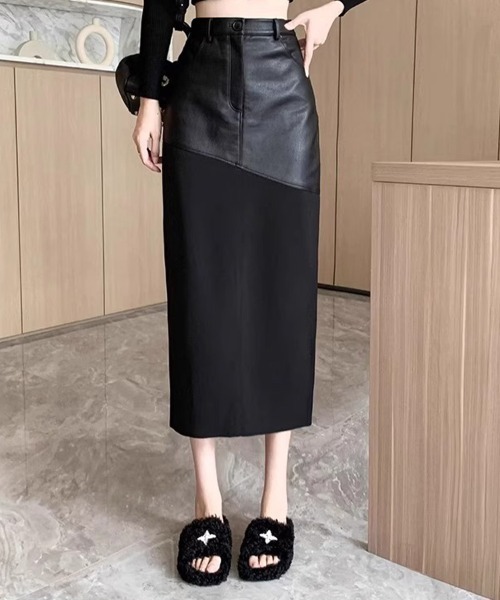 SallyLunn(サリーラン)の「レザードッキングセミフレアスカート(スカート・レディース・ブラック・MEDIUM/LARGE)」の2枚目の写真