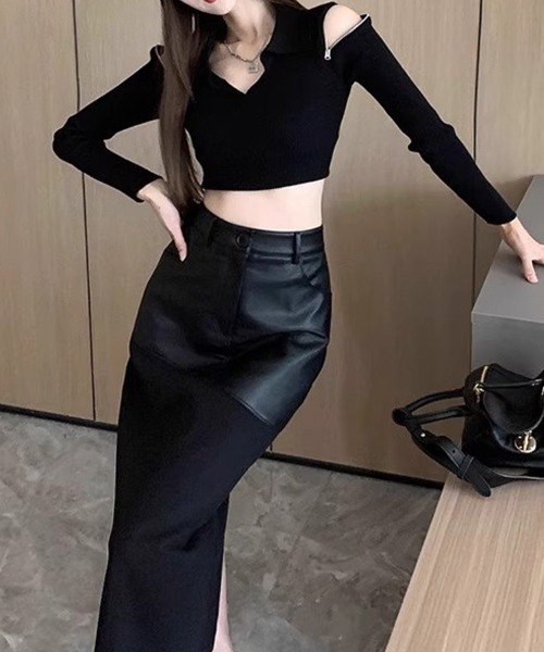 SallyLunn(サリーラン)の「レザードッキングセミフレアスカート(スカート・レディース・ブラック・MEDIUM/LARGE)」の6枚目の写真