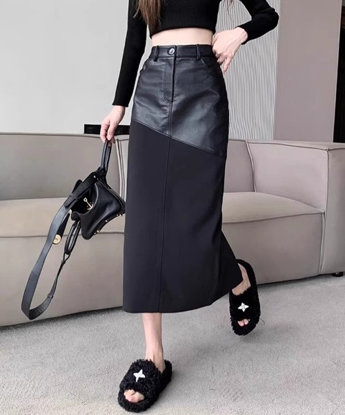 SallyLunn(サリーラン)の「レザードッキングセミフレアスカート(スカート・レディース・ブラック・MEDIUM/LARGE)」の4枚目の写真