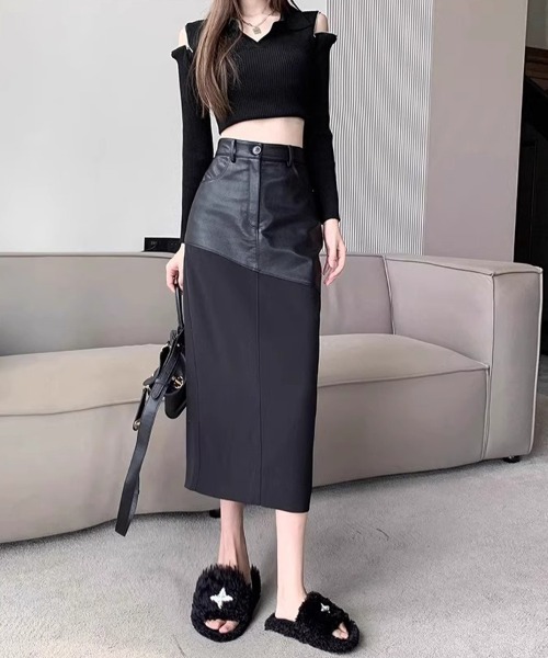 SallyLunn(サリーラン)の「レザードッキングセミフレアスカート(スカート・レディース・ブラック・MEDIUM/LARGE)」の8枚目の写真