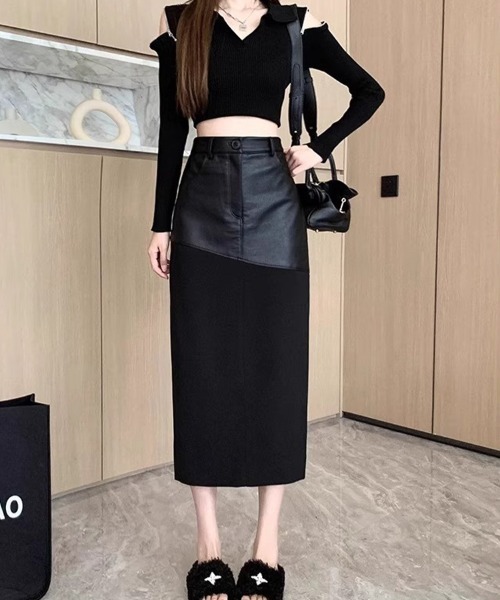 SallyLunn(サリーラン)の「レザードッキングセミフレアスカート(スカート・レディース・ブラック・MEDIUM/LARGE)」の5枚目の写真