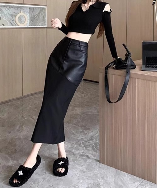 SallyLunn(サリーラン)の「レザードッキングセミフレアスカート(スカート・レディース・ブラック・MEDIUM/LARGE)」の3枚目の写真