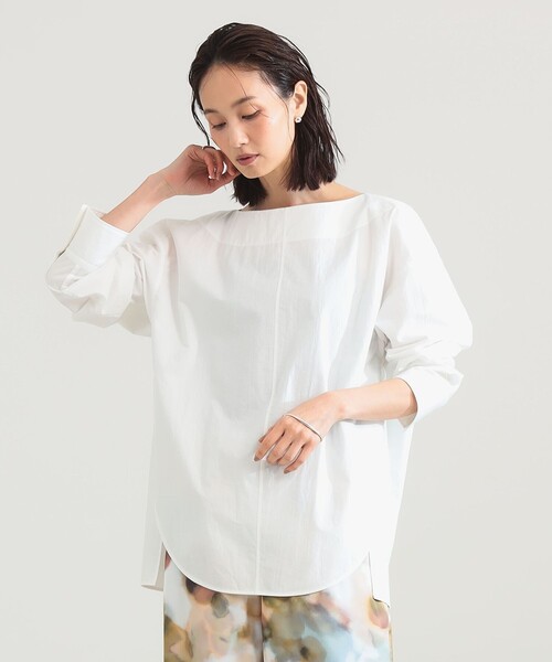 Demi-Luxe BEAMS(デミルクス ビームス)の「ボートネック シャツ(シャツ/ブラウス・レディース・ホワイト/サックスブルー・ONE SIZE)」の2枚目の写真