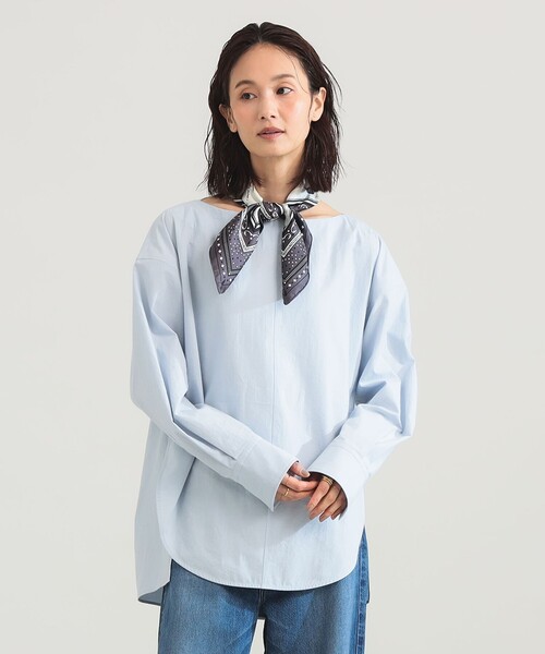 Demi-Luxe BEAMS(デミルクス ビームス)の「ボートネック シャツ(シャツ/ブラウス・レディース・ホワイト/サックスブルー・ONE SIZE)」の1枚目の写真