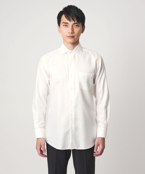 green label relaxing（グリーンレーベルリラクシング）の「コットン フレンチツイル ワイドカラー ドレスシャツ -形態安定-（ビジネスシャツ・メンズ・ホワイト・40cm/42cm/43cm/38cm/41cm/37cm/39cm）」の4枚目の写真