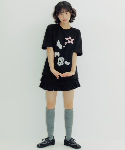 ambler（エムブラー）の「AMB ANGEL チェックパッチ 半袖Tシャツ AS1225 (ブラック)（Tシャツ/カットソー・レディース・その他・FREE/S/M）」の2枚目の写真
