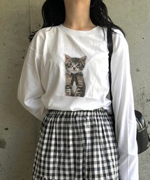 子猫デザインプリントロンT/長袖Tシャツ