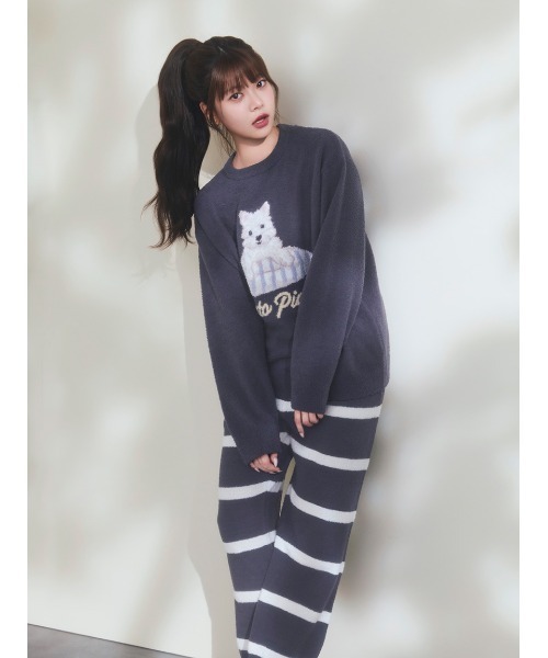 セール】【UNISEX】エアリーモコボーダーロングパンツ（ルームウェア
