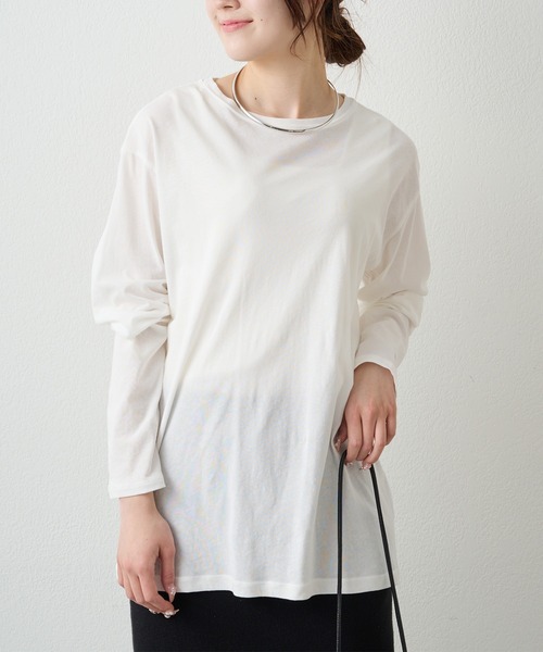 PUAL CE CIN(ピュアルセシン)の「コットンシアーカットソー(Tシャツ/カットソー・レディース・ブラック/オフホワイト/ピンク/イエロー・FREE)」の2枚目の写真