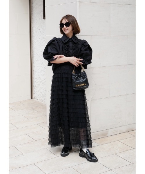 BeBeoD（べベッド）の「シアーフリルティアードスカート（スカート・レディース・ブラック/アイボリー・フリー）」の6枚目の写真