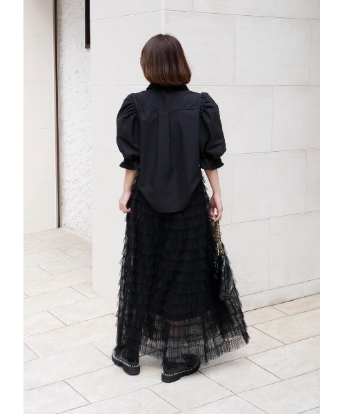 BeBeoD（べベッド）の「シアーフリルティアードスカート（スカート・レディース・ブラック/アイボリー・フリー）」の8枚目の写真