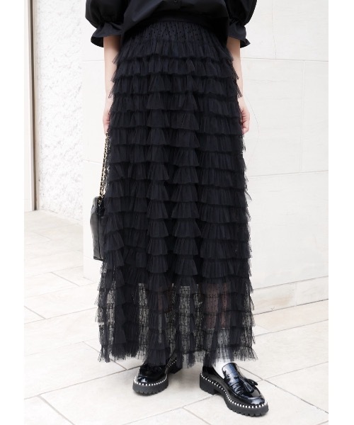 BeBeoD（べベッド）の「シアーフリルティアードスカート（スカート・レディース・ブラック/アイボリー・フリー）」の9枚目の写真