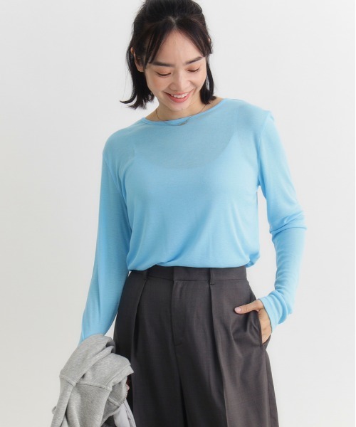 Right-on（ライトオン）の「【HONEYSUCKLE ROSE】シアー クルーネック 長袖Tシャツ (トレンド透け感 / レイヤードスタイル / カジュアルコーデ)（その他トップス・レディース・ブラック/ホワイト/イエロー/ターコイズブルー・L/M）」の18枚目の写真