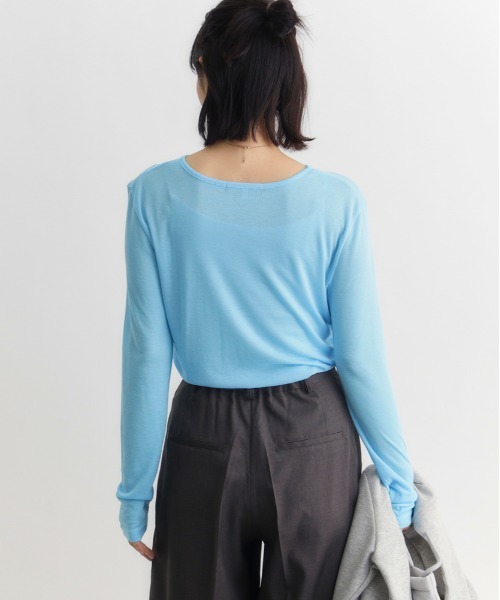 Right-on（ライトオン）の「【HONEYSUCKLE ROSE】シアー クルーネック 長袖Tシャツ (トレンド透け感 / レイヤードスタイル / カジュアルコーデ)（その他トップス・レディース・ブラック/ホワイト/イエロー/ターコイズブルー・L/M）」の20枚目の写真